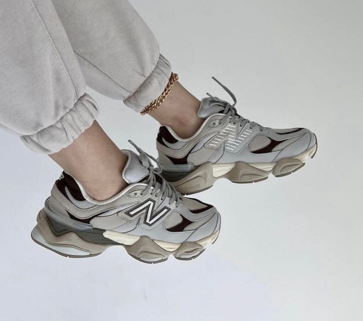New Balance 9060 Light grey and green olive - high-performance athletic footwear in Green with advanced cushioning