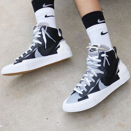 Nike Blazer Mid Sacai Black Grey high-performance athletic footwear Grey