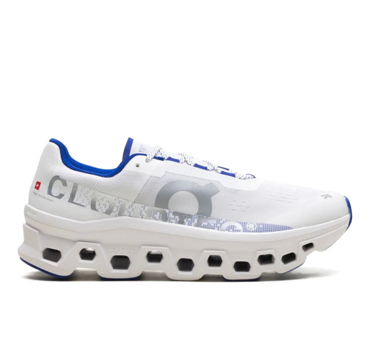 On Cloudmonster white blue - high-performance athletic footwear in White with advanced cushioning
