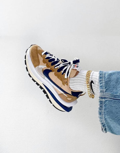 Nike X Sacai Vaporwaffle Tan Navy high-performance athletic footwear Navy